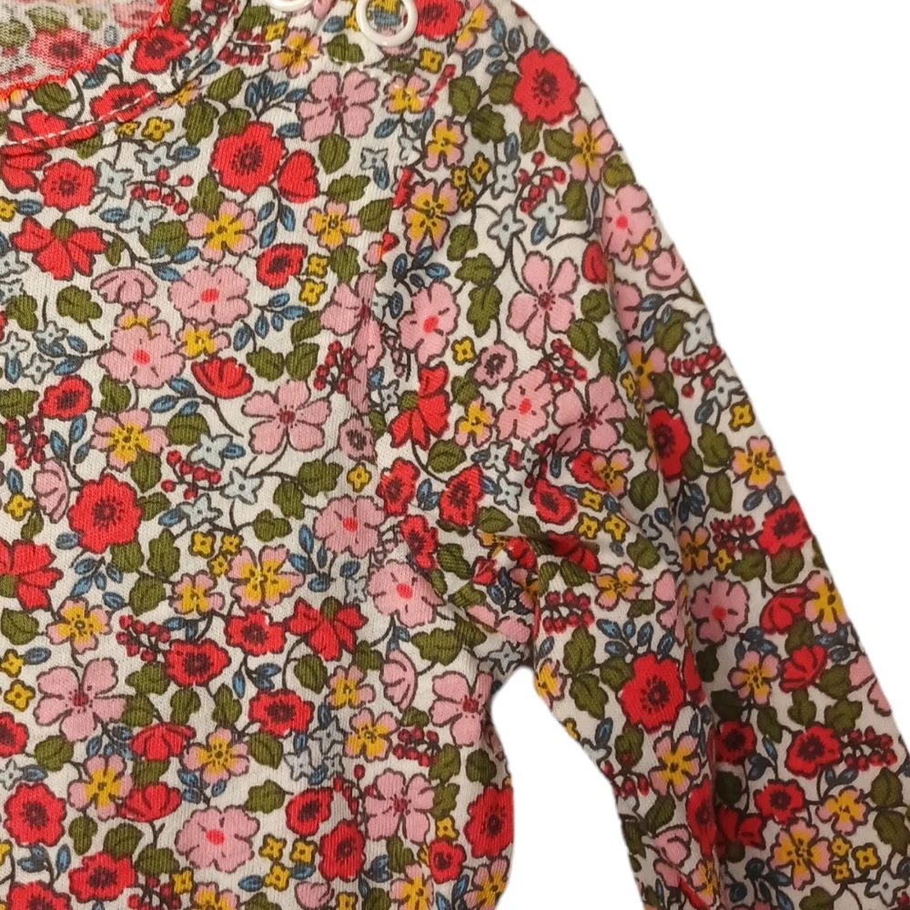 CARTERS 2Pc Red Colorful Ditsy Floral Print Long Sleeve Ruffle Onesie Pants Set